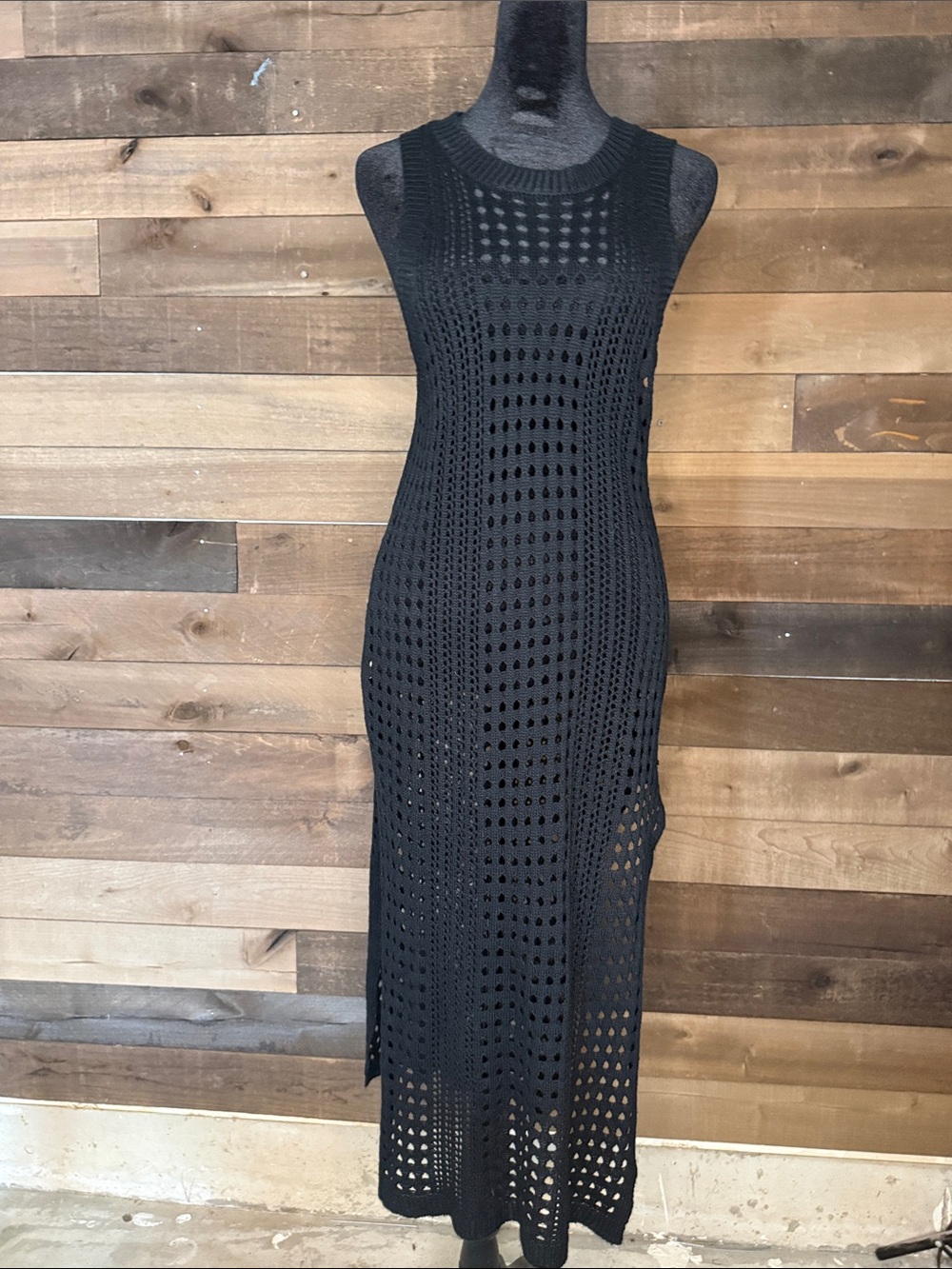Unk Black Crochet Maxi Swim Coverup Dress